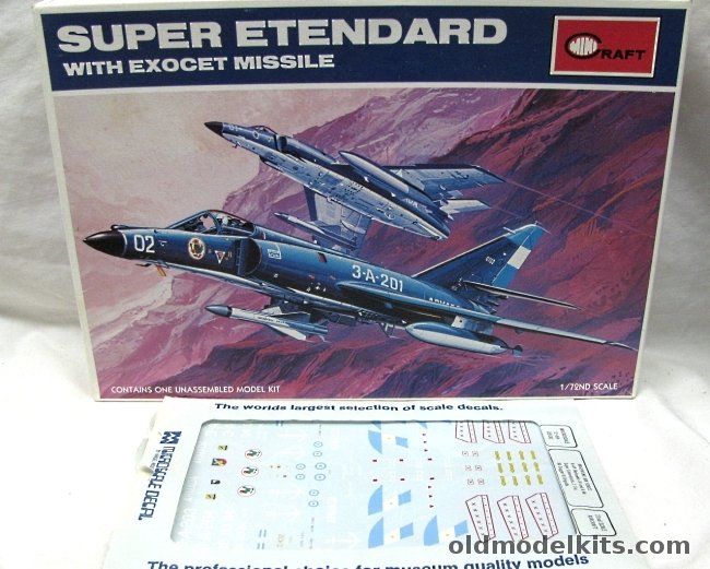 Minicraft 1/72 Super Etendard with Exocet - With Microscale 72-459 Decal - Argentina 2a Escuadrilla De Caza Y Ataque Naval- Malvinas (Falklands) Conflict or French Navy Carrier Clemenceau, 1602 plastic model kit